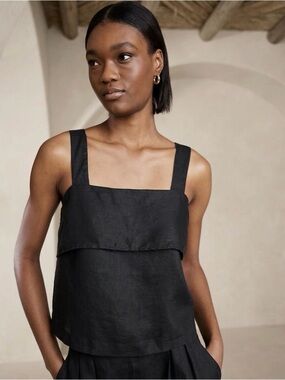 🖤 NWT Banana Republic Black 100% Linen 
Crop Tank Top Size XS 🖤